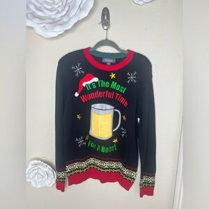 33 Degrees Ugly Christmas Beer Sweater w/ Holder Men’s M Funny Holiday Pullover